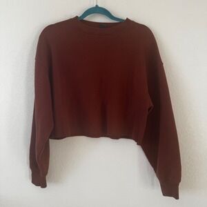 Wild Fable Women's Cropped Sweatshirt Brown Size S Crewneck Cotton Blend